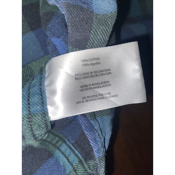 Eddie Bauer Button Up Shirt Mens Large Long Sleeve Plaid Flannel Blue Green - Picture 5 of 11
